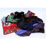 A COLLECTION OF LADIES VINTAGE FASHION to include a black leather handbag, paisley shawl,