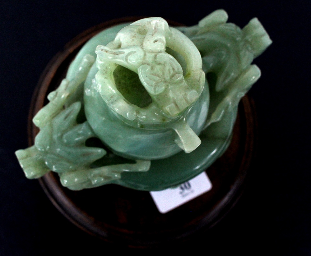A CHINESE JADEITE URN AND COVER with dragons head mounts and ring handles, 15cm wide - Image 2 of 4