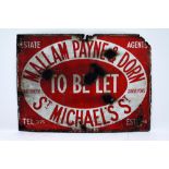 A VINTAGE RED ENAMEL MALLAM PAYNE AND DORN ST MICHAEL'S AUCTIONEERING SURVEYORS SIGN 40cm high x