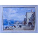 19TH CENTURY SCHOOL Buildings on the edge of an Italian lake, watercolour, unsigned, 29.5cm x 40cm