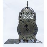 A 17TH CENTURY STYLE BRASS LANTERN CLOCK the dial signed Thomas Moore Ipswich, 36cm in height