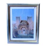 19TH CENTURY SCHOOL a continental possibly Middle Eastern castle gateway, watercolour, signed with a