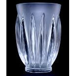 A LALIQUE 'COURCHEVEL' RIBBED VASE of tapered form, signed to the base 20.5cm high