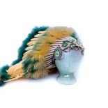 A REPRODUCTION DECORATIVE INDIAN HEADDRESS with feather and beadwork decoration 45cm overall