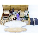 A QUANTITY OF COSTUME JEWELLERY watches etc, and a leather attaché case