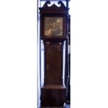 A GEORGE III LANCASHIRE OAK AND MAHOGANY CROSS BANDED LONGCASE CLOCK the 35.5cm square brass dial