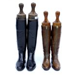 A PAIR OF BLACK LEATHER RIDING BOOTS with boot trees from Ducker & Son of Oxford, together with a