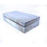 A BIRMINGHAM SILVER TABLE TOP BOX with engine turned band decoration and wooden base and