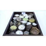 A LARGE COLLECTION OF ANTIQUE SILVER PLATED AND CHROMIUM CASED POCKET WATCHES to include