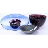 A CAITHNESS FREESTYLE BOWL OR DISH by John Christie, limited edition No. 135/250, a purple crackle