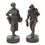 L PILET (1840 - 1916) Fisherman and his wife, bronze, both signed to the base and mounted on an