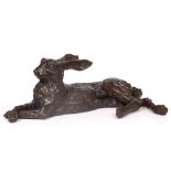 JOHN COX (21ST CENTURY SCHOOL) 'Resting Hare', bronze, indistinctly signed beneath, 61cm long (ARR)