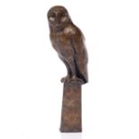 21ST CENTURY SCHOOL, Barn owl on a pearch, patinated bronze, unsigned but numbered 2/70, 15.5cm high