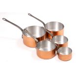 A SET OF FIVE FRENCH COPPER COATED 'TOURNUS' GRADUATED SAUCEPANS the largest measures 37cm (5)