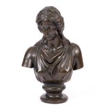 A CONTEMPORARY BRONZED CERAMIC FEMALE BUST after the antique 69cm high