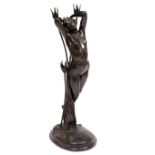 A LARGE 20TH CENTURY BRONZE FIGURAL LAMP BASE signed Colley 98cm high