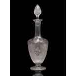 A BACCARAT CRYSTAL CORDIAL DECANTER with hobnail cut decoration and rose engraved cartouche with