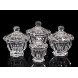 FOUR GRADUATED BACCARAT CRYSTAL MISSOURI SUGAR BOWLS each with etched circular mark to the base, the
