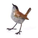 A PATINATED BRONZE SCULPTURE OF A WREN 8.5cm high