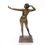 IN THE MANNER OF FERDINAND PREISS, DANCING LADY, bronze and ivory, on a rectangular marble plinth,