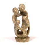 A LATE 20TH CENTURY CARVED SOAPSTONE FIGURE GROUP 'A family of 5', unsigned 29cm high