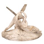 A LATE 18TH / EARLY 19TH CENTURY ALABASTER SCULPTURE after Antonio Canova, of Cupid and Psyche,