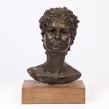 20TH CENTURY ENGLISH SCHOOL BRONZE BUST indistinctly signed to the reverse 'ADW'(?), raised on a