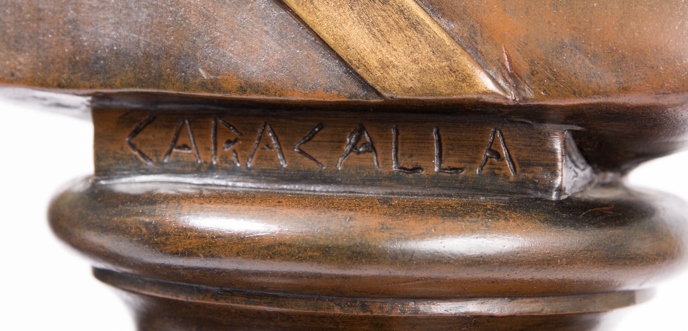 A CONTEMPORARY BRONZED CERAMIC BUST of Emperor Caracalla on socle base 67cm high with a matching - Image 2 of 2