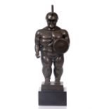 A CONTEMPORARY BRONZE SCULPTURE of a naked gladiator, indistinctly signed to the base and mounted on