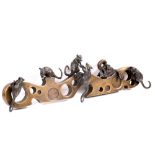 JOHN COX A contemporary cast bronze hanging coat hook in the form of six mice with a piece of cheese