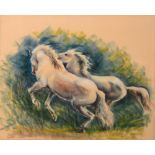 JOHN SKEAPING (1901 - 1980) 'Playful horses', signed and dated '75, pastels, 43cm x 54cm