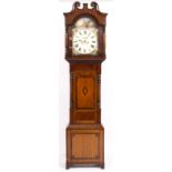 AN EARLY 19TH CENTURY LONG CASE CLOCK the painted dial with Roman numerals, a subsidiary second hand