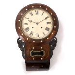 A 19TH CENTURY ROSEWOOD AND MOTHER OF PEARL INLAID WALL CLOCK the painted dial with Roman