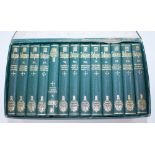 A CASED SET OF ' HANDY-VOLUME SHAKESPERE' in green binding by Bradbury Agnew & Co (13)