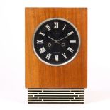 A MID 20TH CENTURY HARDWOOD VENEERED RUSSIAN WALL CLOCK with black painted dial and Roman