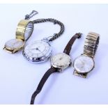 THREE VINTAGE GENTS WRIST WATCHES to include a wristwatch, the case marked 18k and a Smith's fob