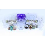 A QUANTITY OF VARIOUS GLASSWARE to include a Webb blue flash glass vase, a quantity of Scottish