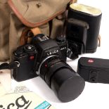 A LEICA R4S (MODEL II) CAMERA WITH AN ELMARIT-R 1.2.8/90 BLACK (1969) LENS NUMBER 2376262 with