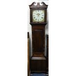 A 19TH CENTURY OAK MAHOGANY 30 HOUR LONGCASE CLOCK with painted dial, signed Isaac Prince