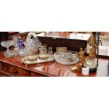 MISCELLANEOUS METALWARE and glassware to include cut glass bowls, a pair of brass candlesticks, a