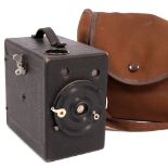 AN ERNEMANN BOX CAMERA with a fitted canvas case, 13.5cm in length