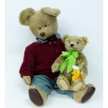 A CONTEMPORARY STEIFF TEDDY BEAR with small chick and a large antique Teddy Bear, possibly