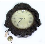 A 19TH CENTURY DOUBLE FUSEE WALL CLOCK the enamelled dial with Roman numerals 31cm diameter