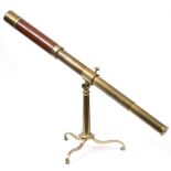 A 19TH CENTURY WILLIAM HARRIS & CO THREE DRAWER TELESCOPE on brass tripod stand, signed 'W