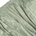 A PAIR OF MINT GREEN FABRIC CURTAINS with pleated tops (lined), 220cm approximately in drop x