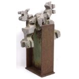 20TH CENTURY ENGLISH SCHOOL abstract form, cast aluminium and rolled steel, 27cm wide x 41cm high