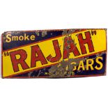 A 20TH CENTURY ENAMEL PAINTED TIN SIGN 'SMOKE RAGAJAH CIGARS' ADVERTISING SIGN 102cm x 46cm