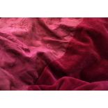 A PAIR OF ANTIQUE FRENCH SILK DAMASK AND RED VELVET INTERLINED CURTAINS each curtain 270cm in length