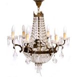 A LATE 20TH CENTURY CUT GLASS SIX BRANCH ELECTROLIER OR CHANDELIER with hobnail cut decoration and