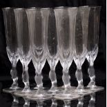 A SET OF NINE BOXED CARL FABERGE 'SNOW DOVE' CHAMPAGNE FLUTES with moulded stems